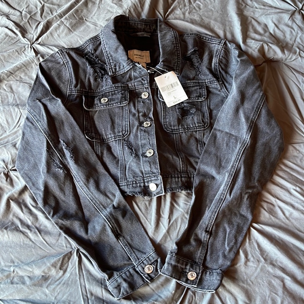 Forever 21 Black Distressed Jean Jacket